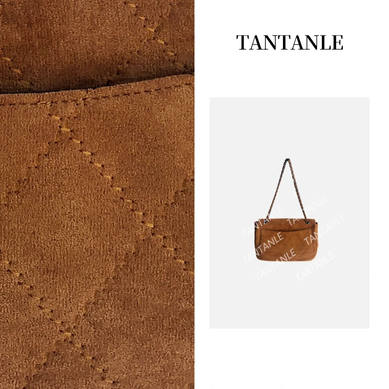 高定时尚轻奢单肩斜跨百搭经典质感反毛皮革绒棕女士女包