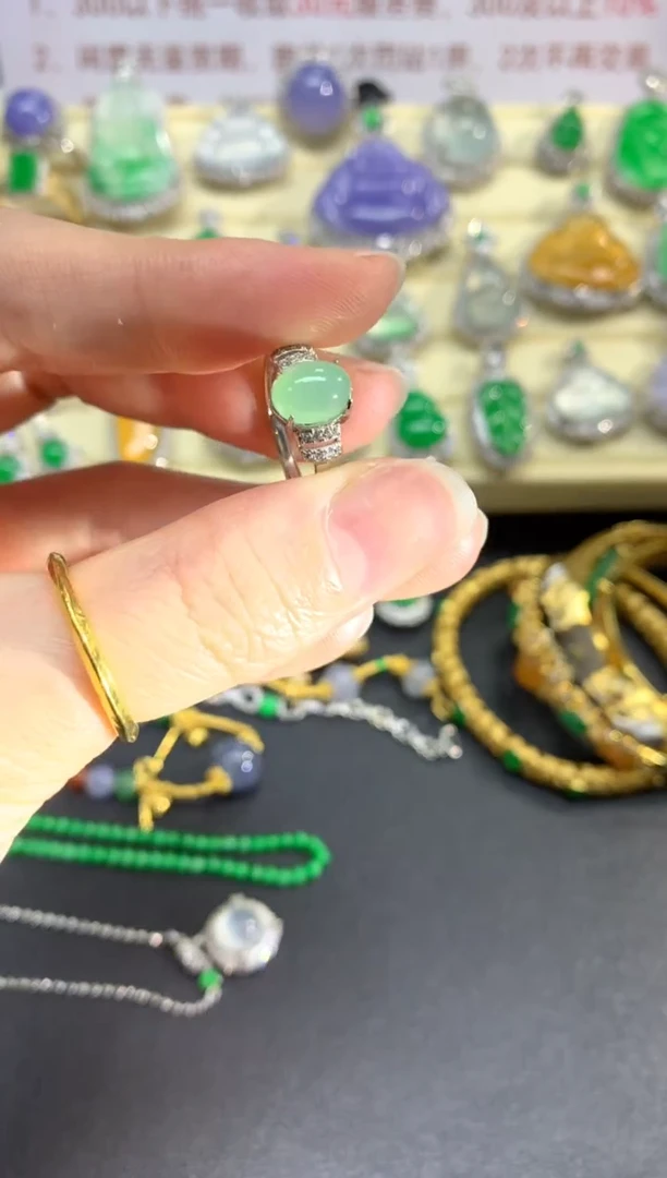 翡翠戒指银S925镶嵌戒指|80+30