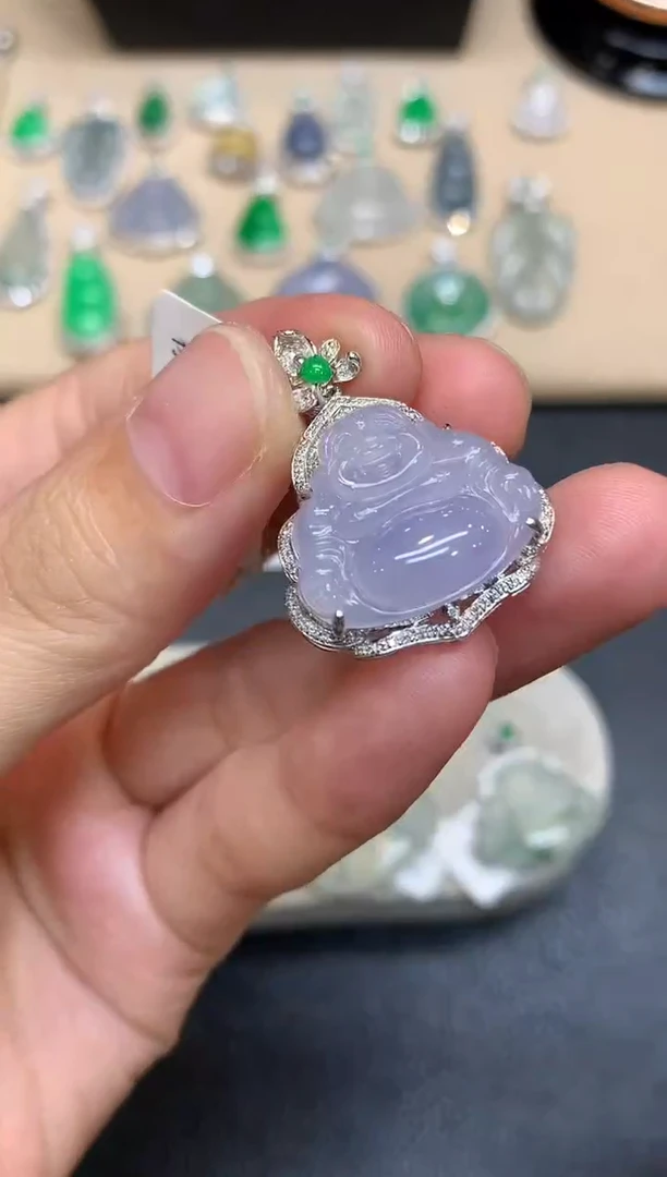 颈饰18K金镶嵌翡翠佛公【无服务费【48小时鉴赏期】