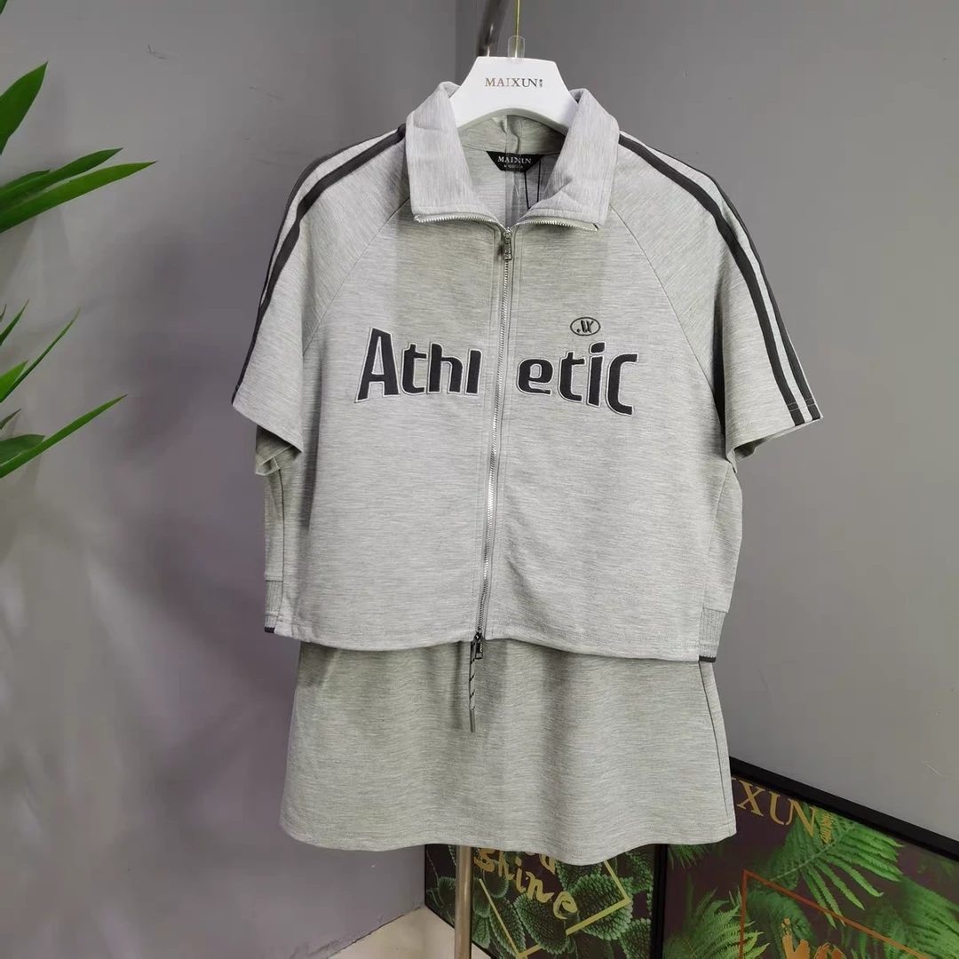 麦寻女装夏款TZQDS03B时尚百搭休闲宽松显瘦短袖T恤短裙女两件套