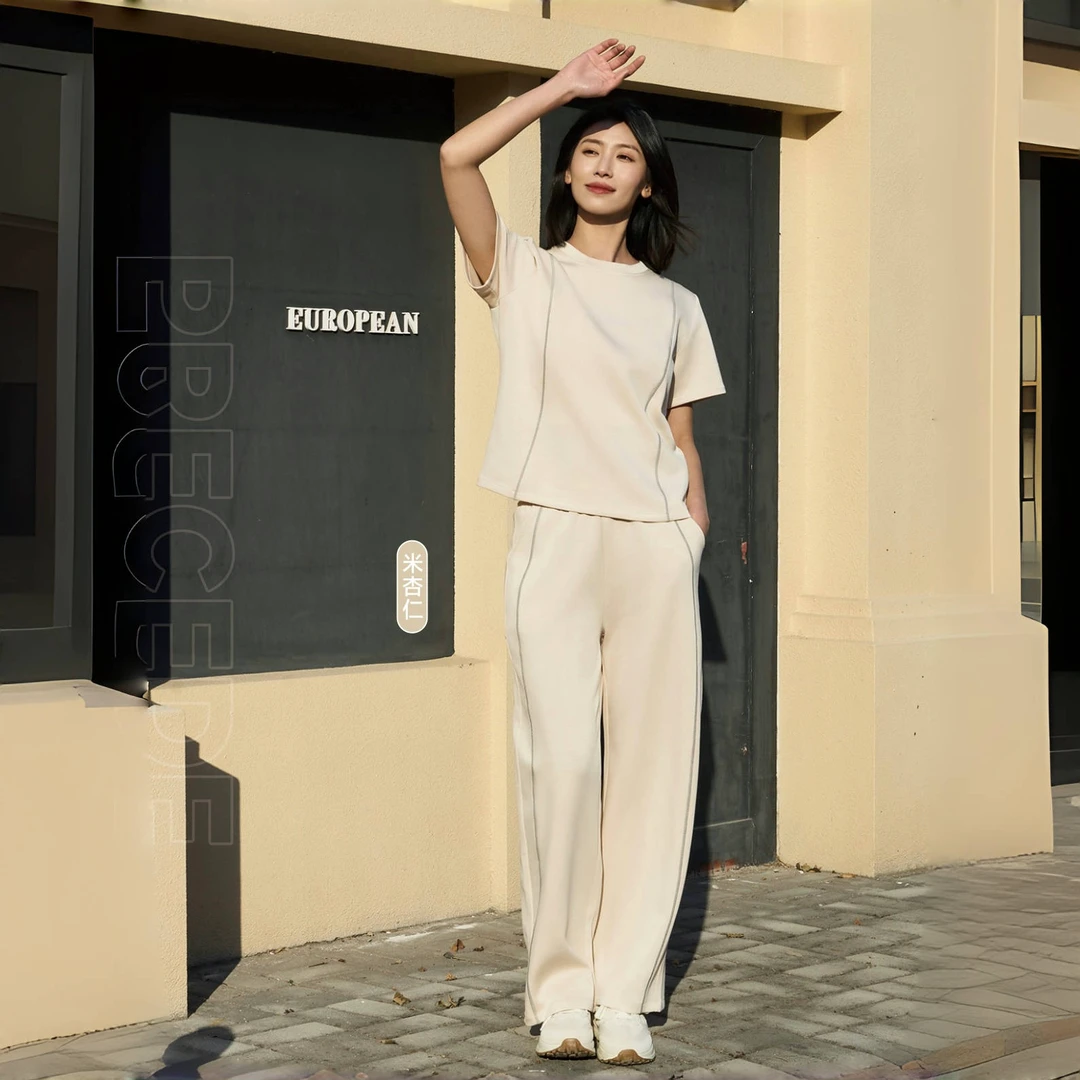 2025新款春夏空气层修身显瘦拼接线条果冻套装