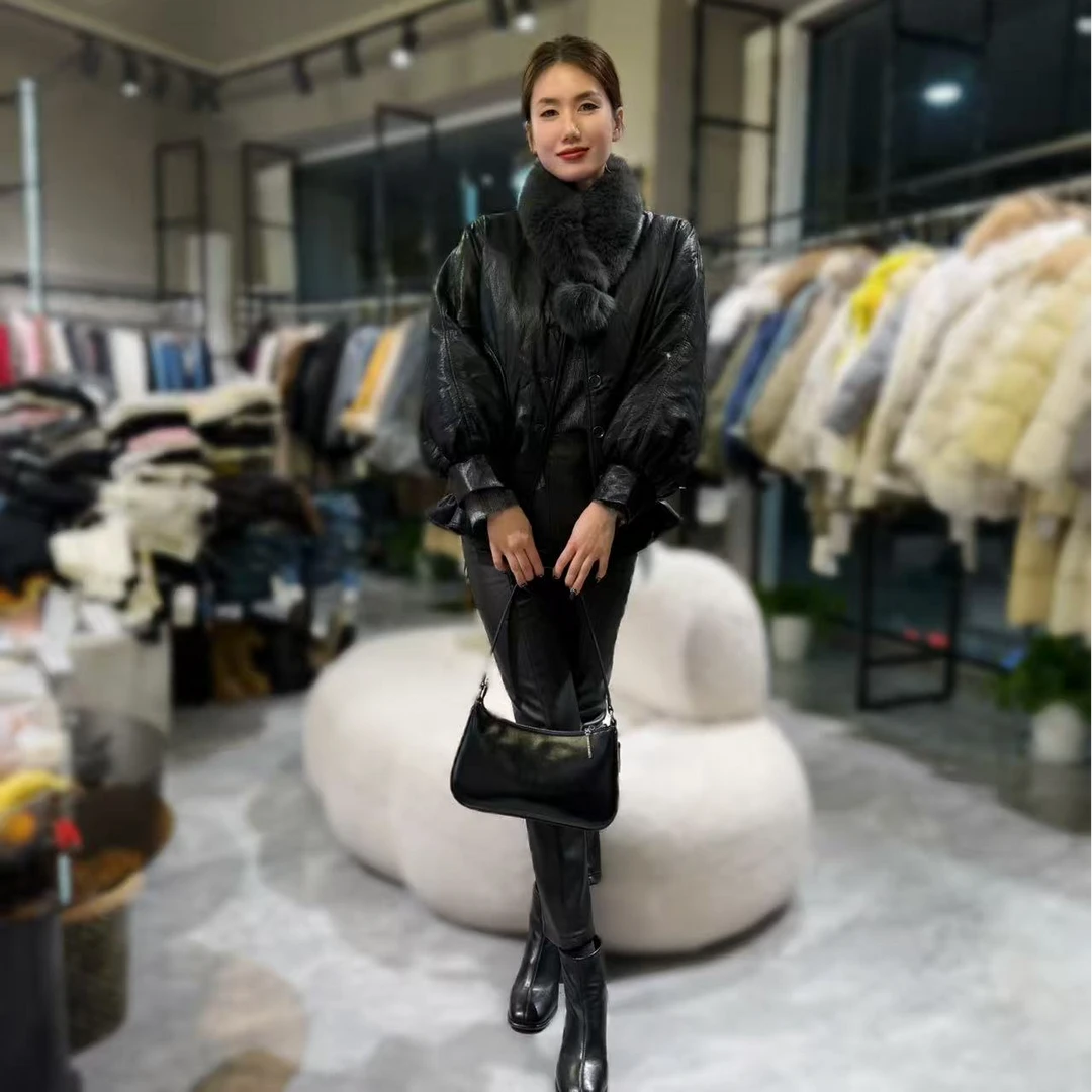 【俊英】2025冬季新款皮短款羽绒服女加厚保暖白鸭绒外套冬季夹克皮