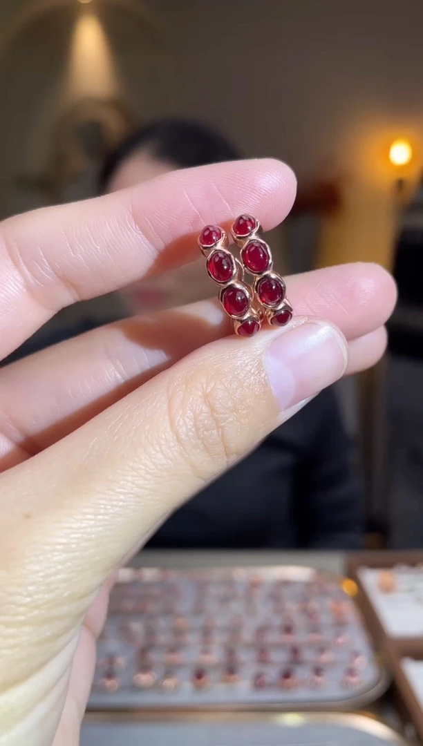 银S925镶嵌耳饰红宝石耳饰