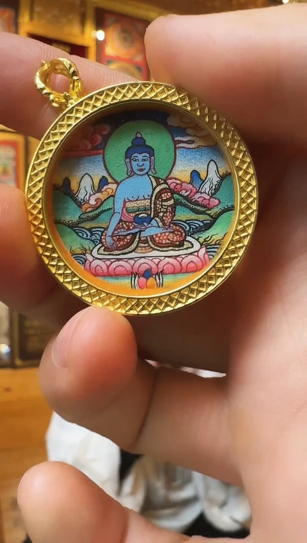 吊坠罗藏热杰药师-热贡纯手绘唐卡，7