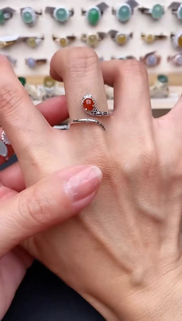 【闪购商品】翡翠戒指银S925镶嵌天然缅甸A货翡翠111    1-2