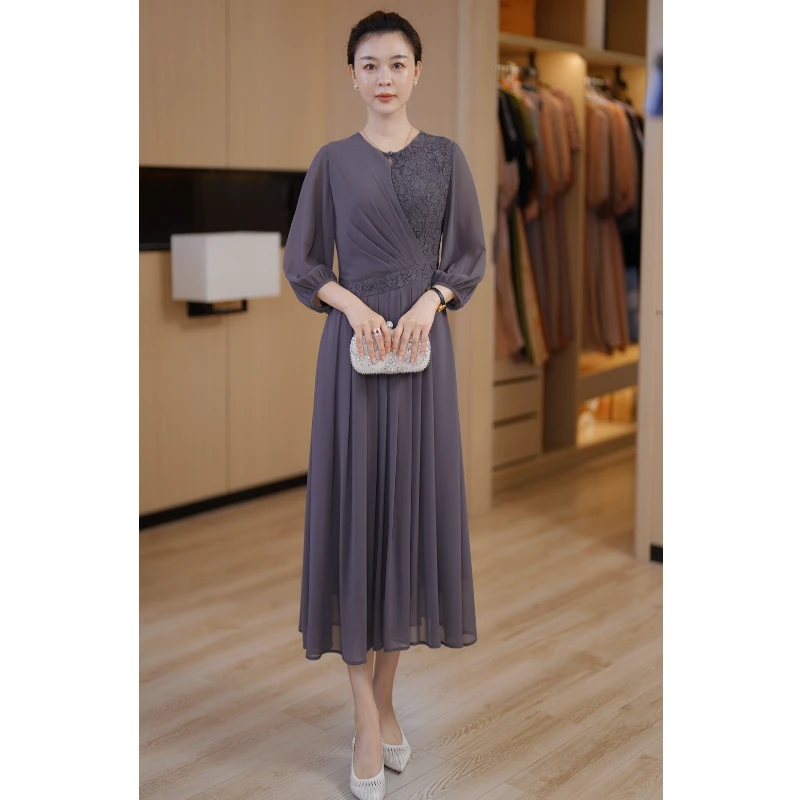 [灰影烟澜]初秋新款气质显瘦时尚连衣裙高贵优雅