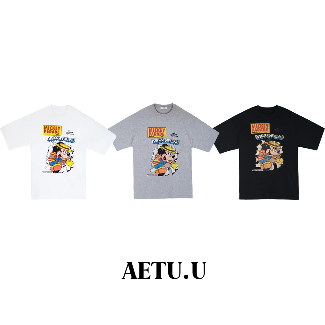 【AETUU】米奇圆领创意宽松印花美式街头慵懒风短袖T恤