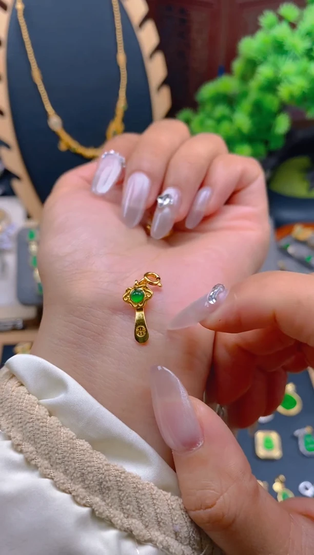 吊坠(不含链)银S925镶嵌翡翠如意柄