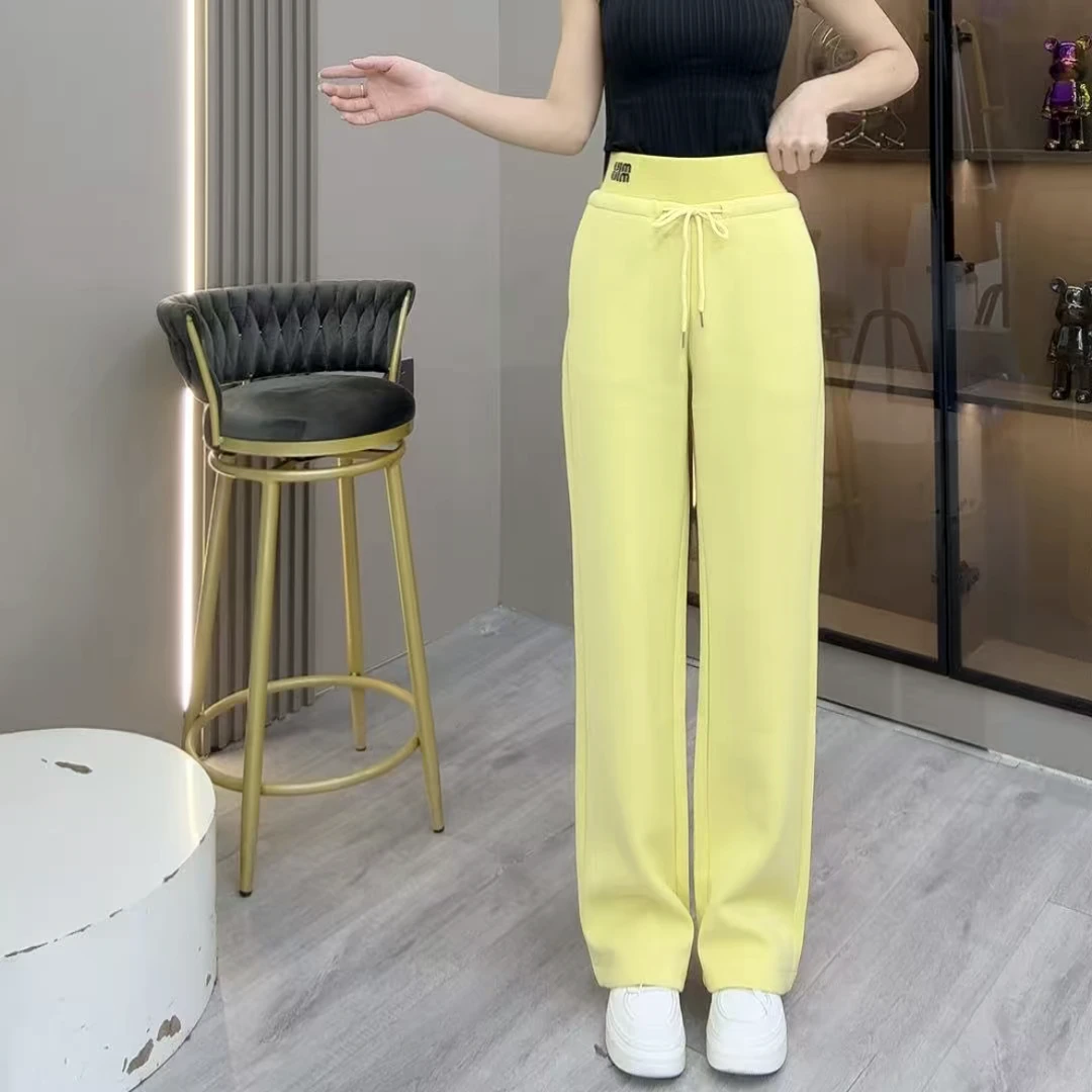 柠檬黄休闲卫裤女春秋2025新款直筒裤宽松慵懒风小个子垂感卫裤裤