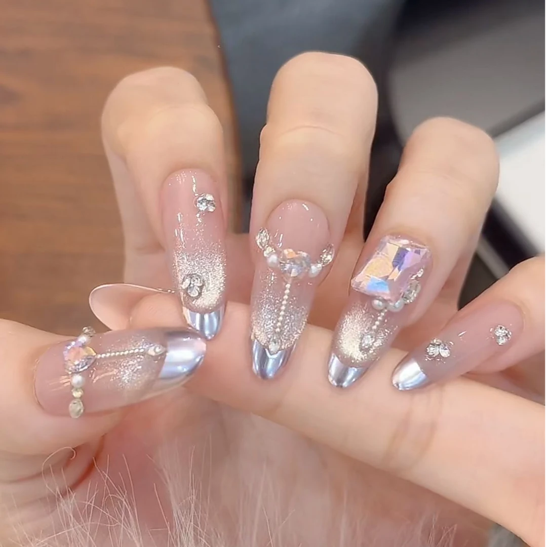 【机械姬】高级紫色法式K9大钻显白气质 纯手工穿戴甲