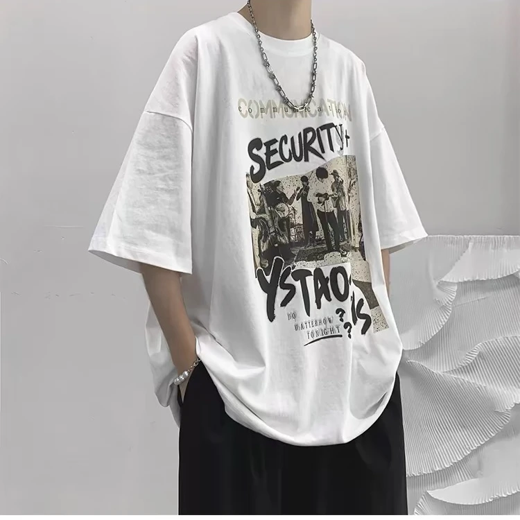 潮流学生短袖t恤男生夏季新款宽松圆领半袖百搭港风ins上衣体恤衫