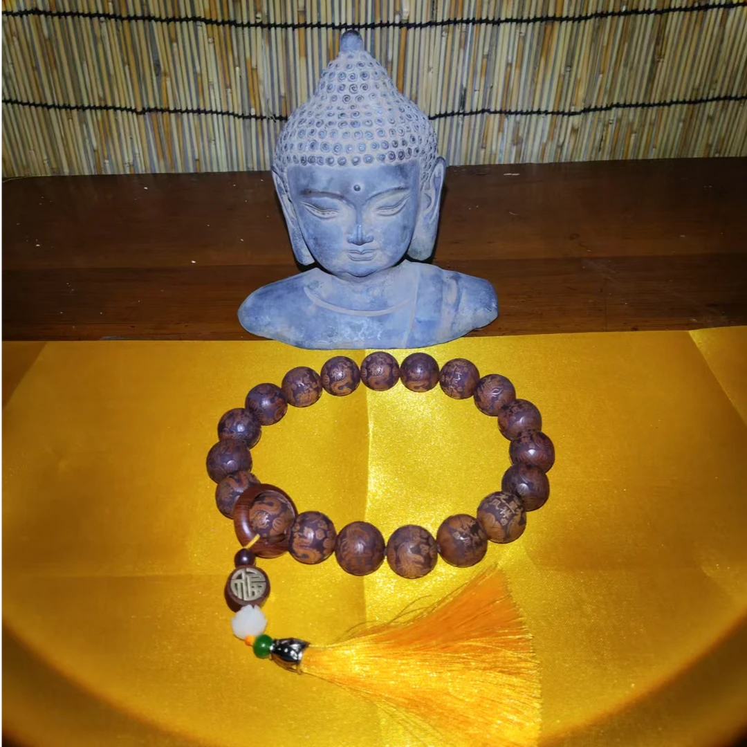 非金属珐琅手链 8116经典海黄南色花梨雕刻龙凤呈祥念珠佛珠饰品