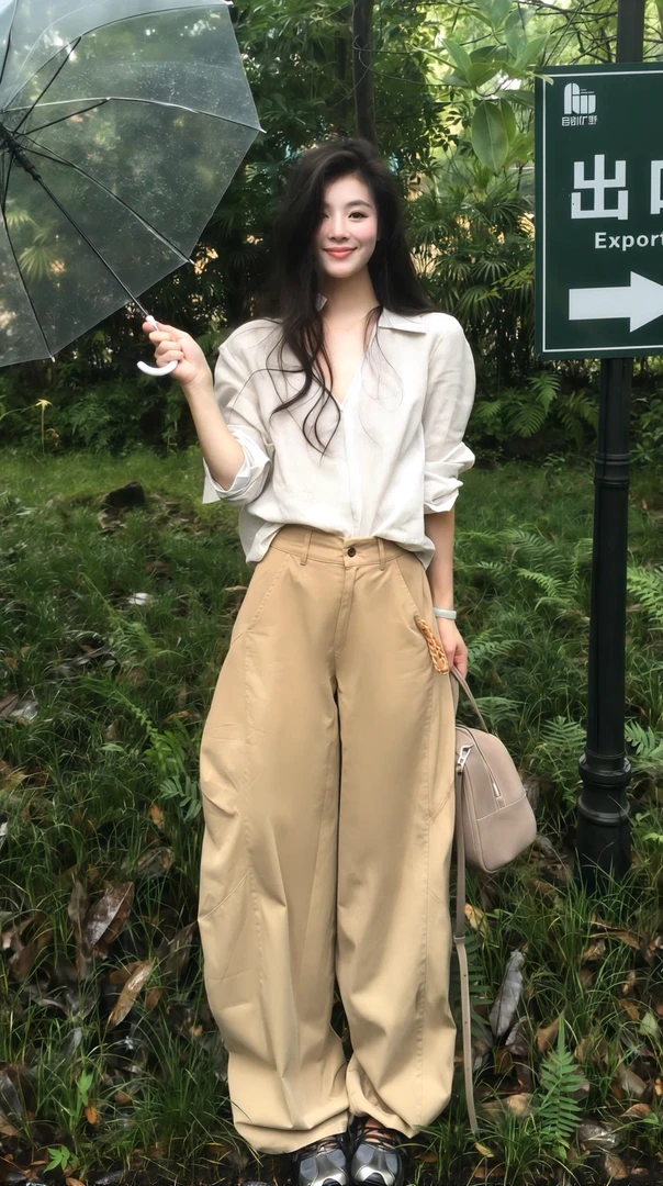 2025显瘦韩系穿搭高级感V领白色衬衫搭配休闲裤气质两件套女套装