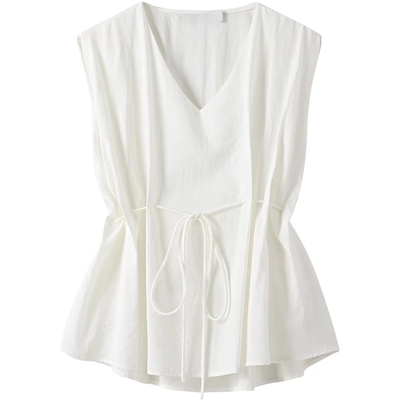 独特漂亮超火减龄收腰无袖衬衫女超好看气质V领背心上衣时尚设计.