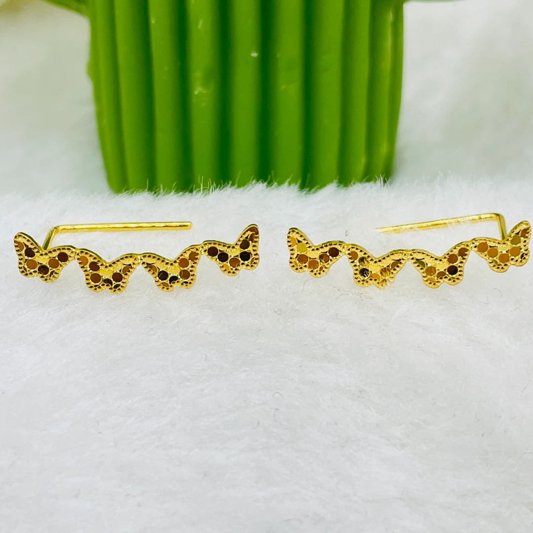 5G工艺 足金999鱼鳞蝴蝶耳钉7字钩 T