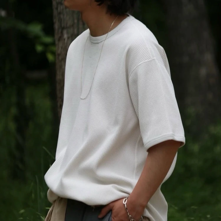 夏季松弛感穿搭华夫格圆领短袖男女款百搭T恤RR-039CS