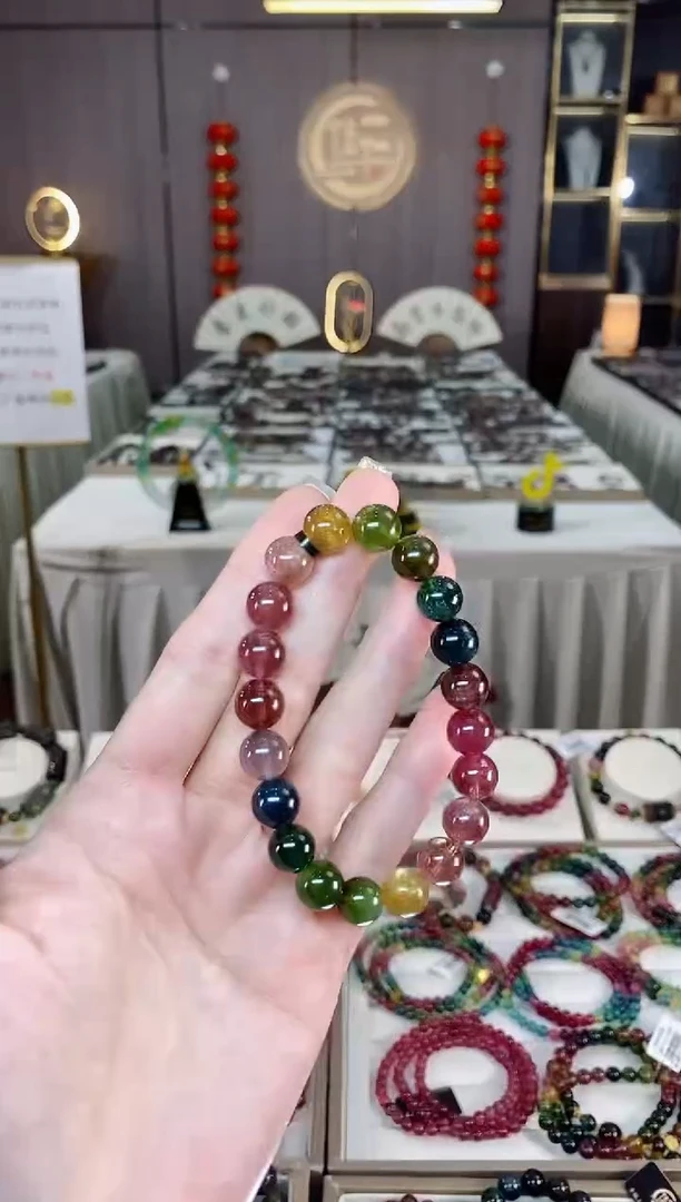 未镶嵌老矿碧玺色标彩虹单圈手串9mm+碧玺dan多样性发货一条