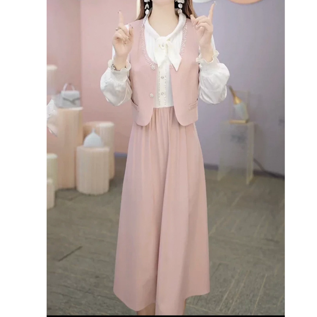 高级精纺两件套连衣裙2025秋季新款女气质马甲外套套装A59158