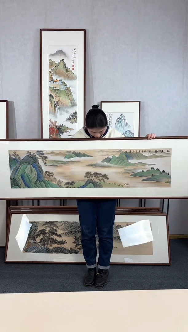 【闪购商品】国画手绘*松江胜游*52*172cm实木框