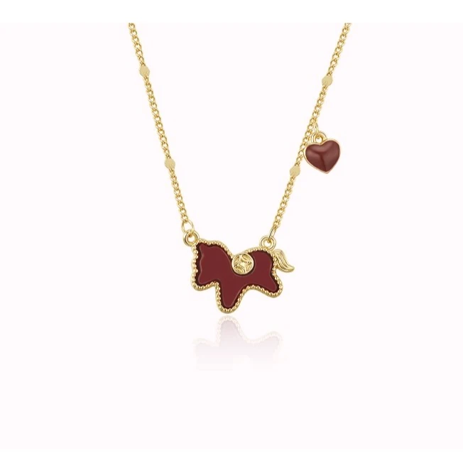 铜合金项链 马上有钱吊坠项链女款生肖红色爱心锁骨链轻奢毛衣链