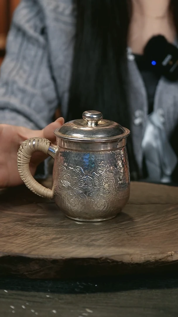 手工新品牡丹办公银杯999