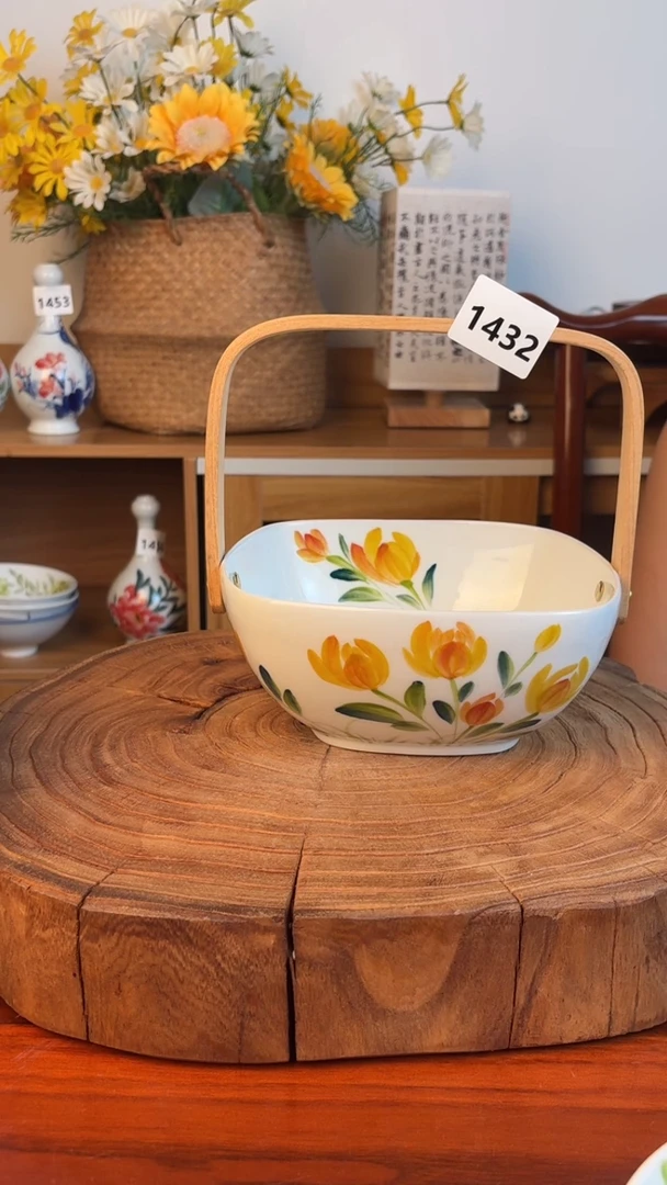 瓷片景德镇高温釉中彩-小花篮1432