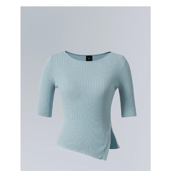 YI霁蓝色侧开叉针织上衣YKT23312CCBL0B3