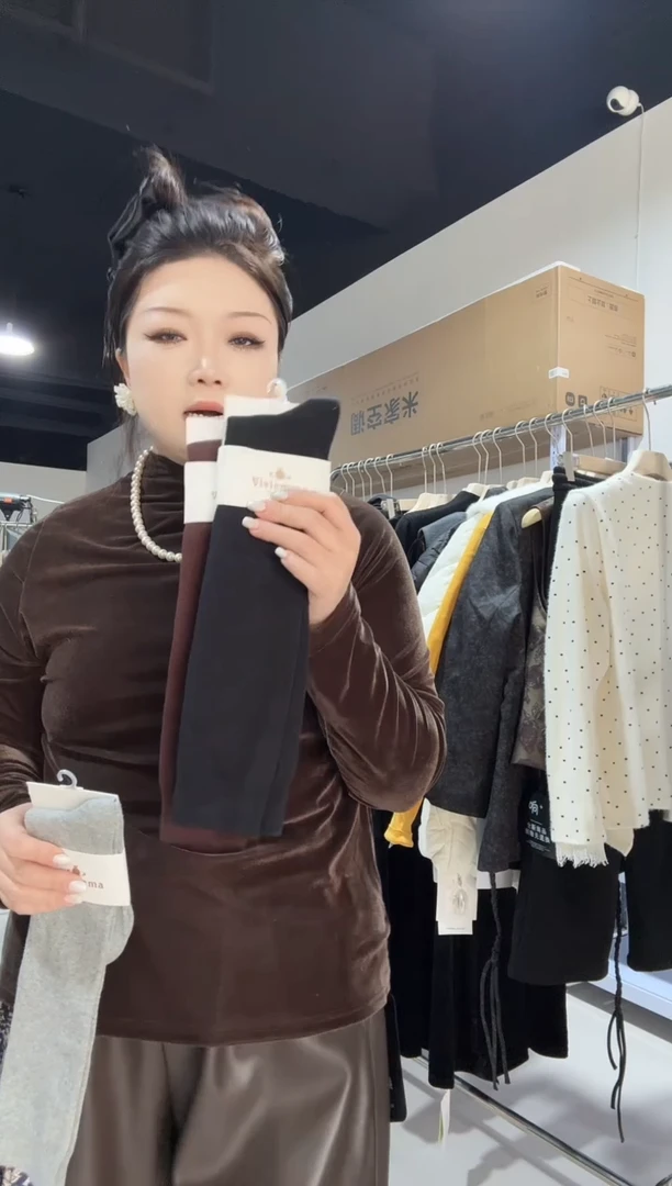 长筒袜子女-黑色色+咖色