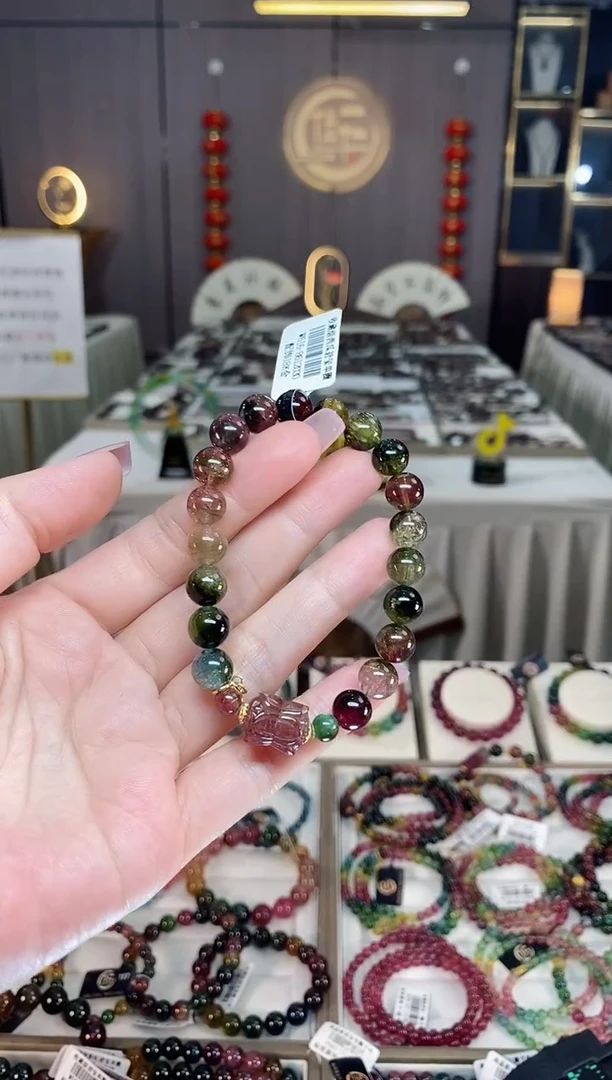 未镶嵌冰透体西瓜老矿碧玺单圈手串8mm+碧玺hon多样性发一条