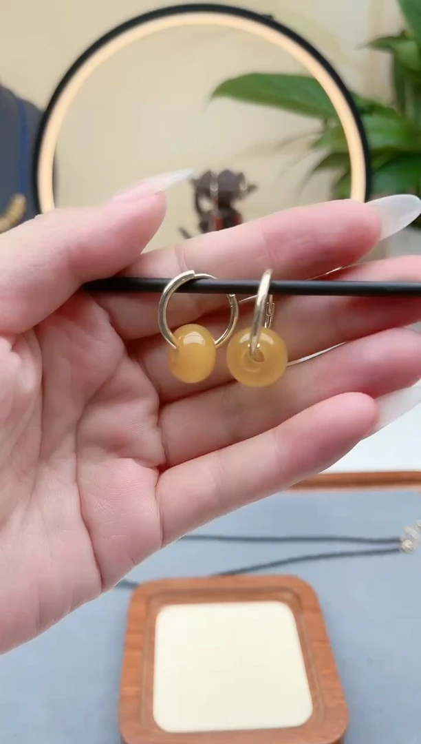 玛瑙/玉髓耳饰银S925镶嵌00黄色耳扣