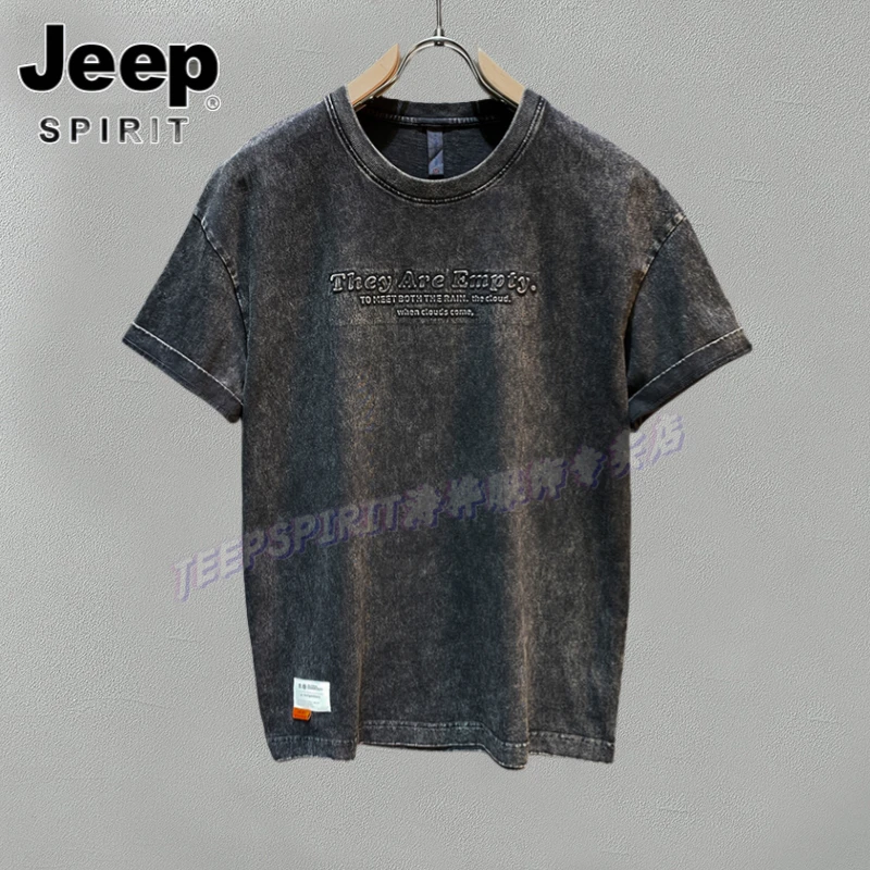 Jeep吉普新款圆领字母印花T恤韩版休闲显瘦体恤男士潮流ins风上衣