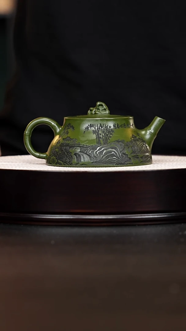 茶壶紫砂宜兴紫砂 观山壶 民国绿泥 范传梅 200cc