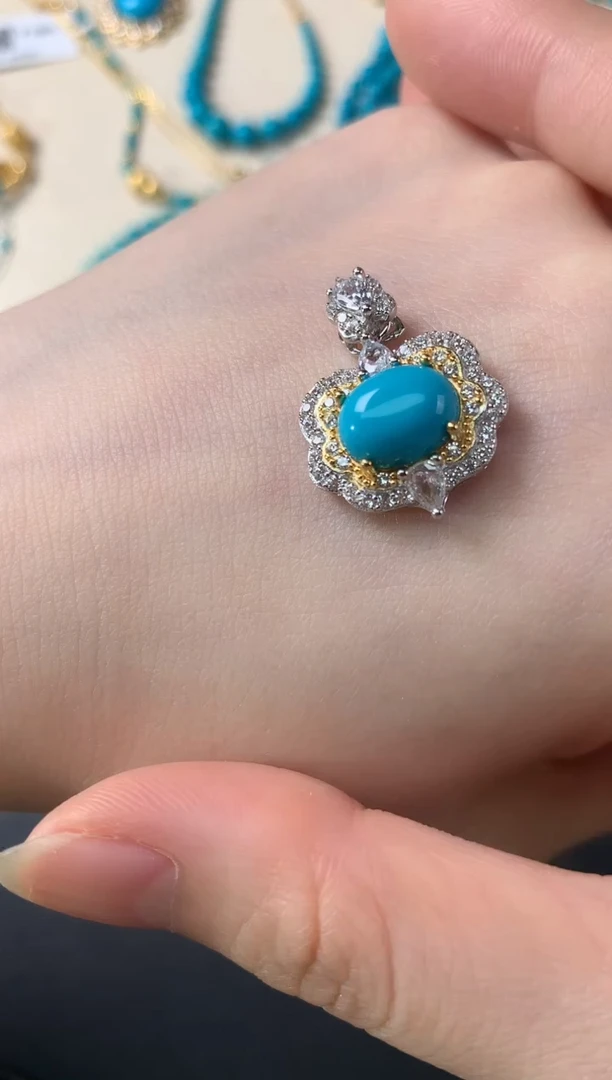 银S925镶嵌绿松石吊坠D481|798