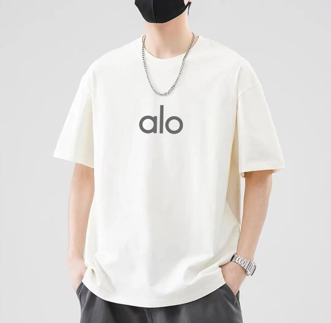 【ALo】重磅纯棉休闲百搭宽松白色半袖夏季上衣潮流时尚休闲圆领男