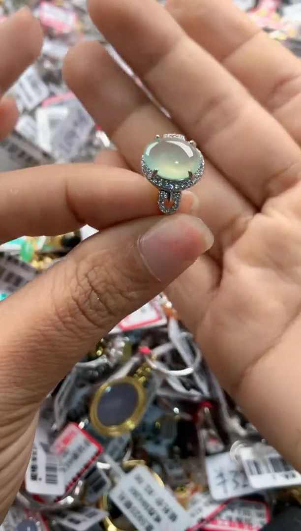 银S925镶嵌戒指翡翠7777    8