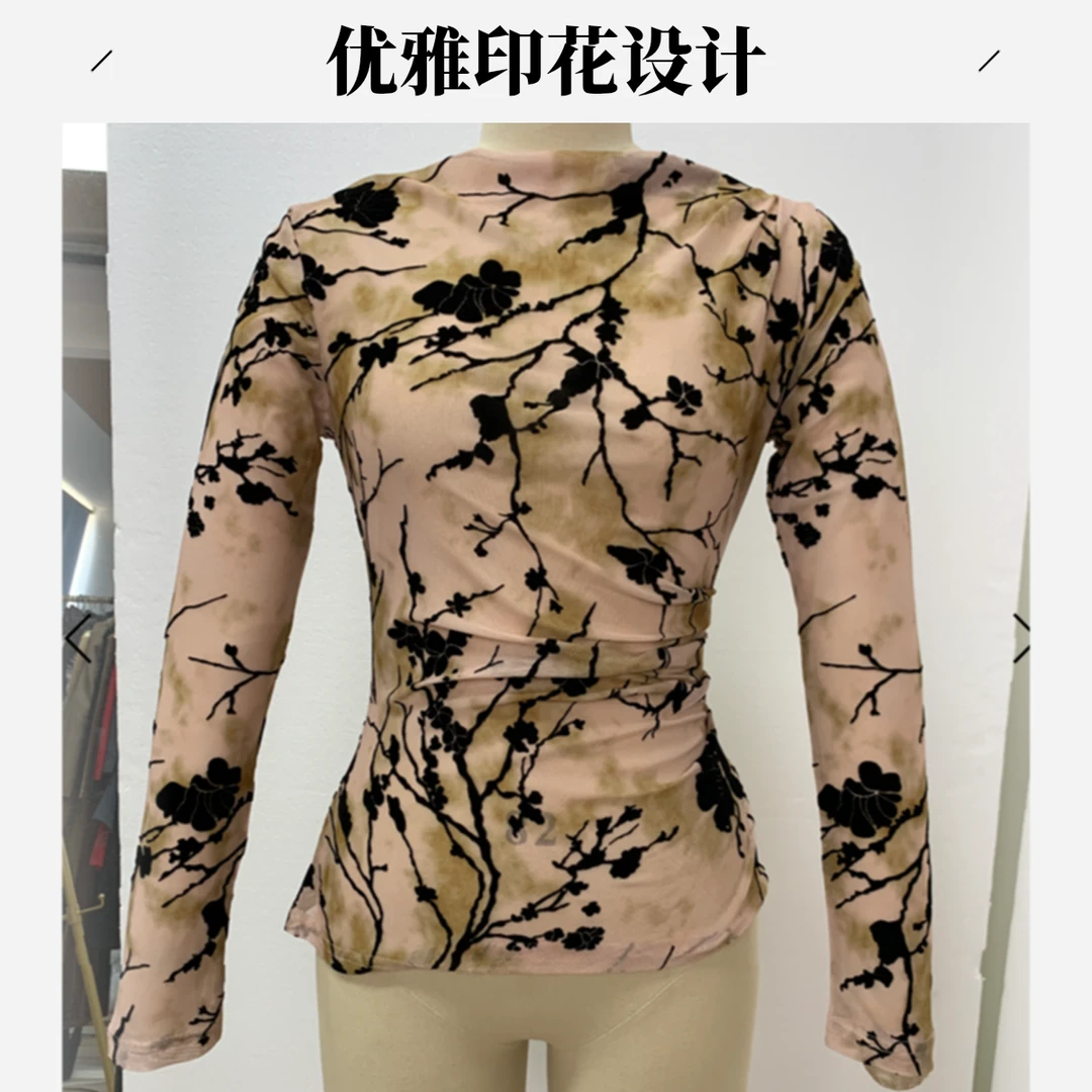 2025春季新款长袖时尚复古紧修身身显瘦气质女士上衣6069