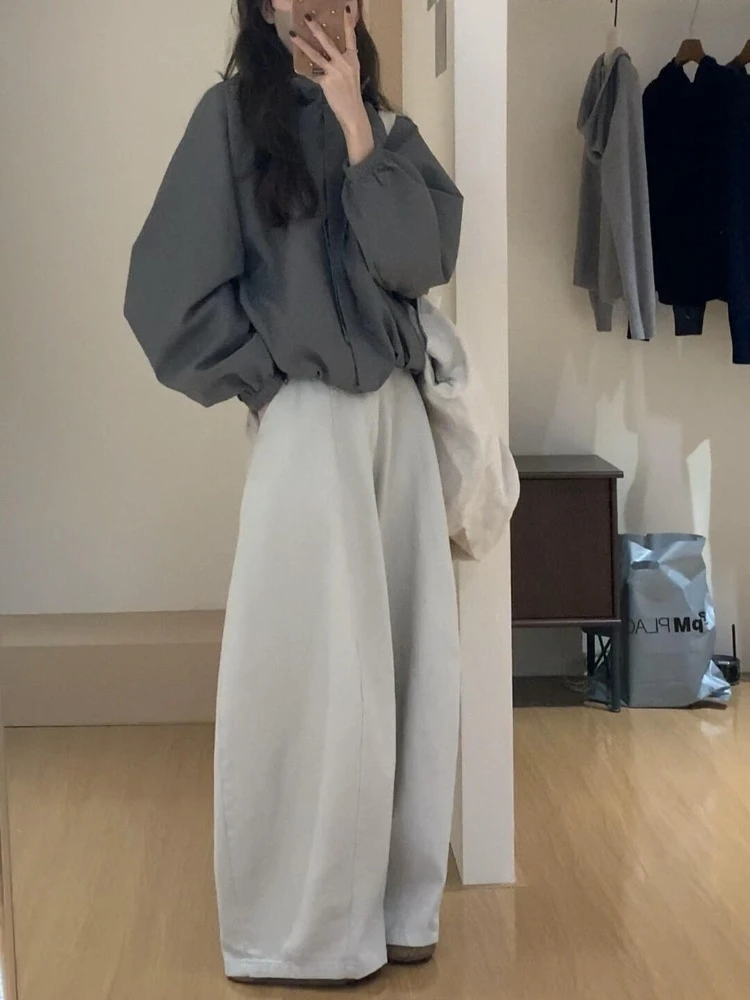 早秋穿搭减龄一整套女装超好看时尚慵懒松弛感灰色上衣弯刀裤套装