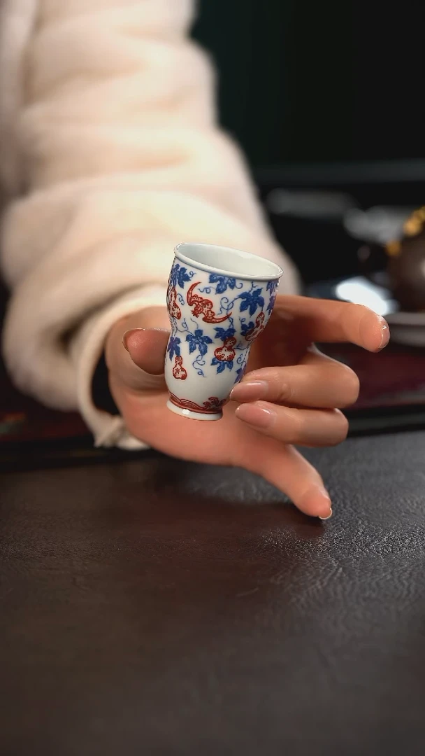 贵红窑青花釉里红葫芦纹葫芦杯