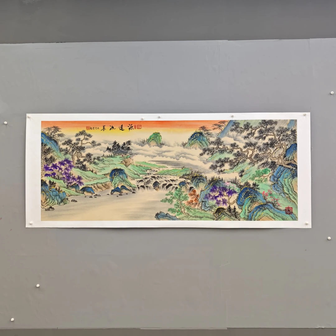 锦煌专属/李鲤手绘/源远流长/仿古/画芯180*70/十二平尺