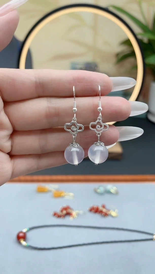 玛瑙/玉髓耳饰银S925镶嵌256