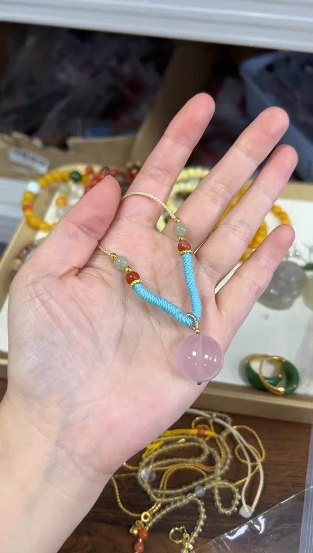 项链未镶嵌水晶六芒星粉水晶圆珠项链[387]
