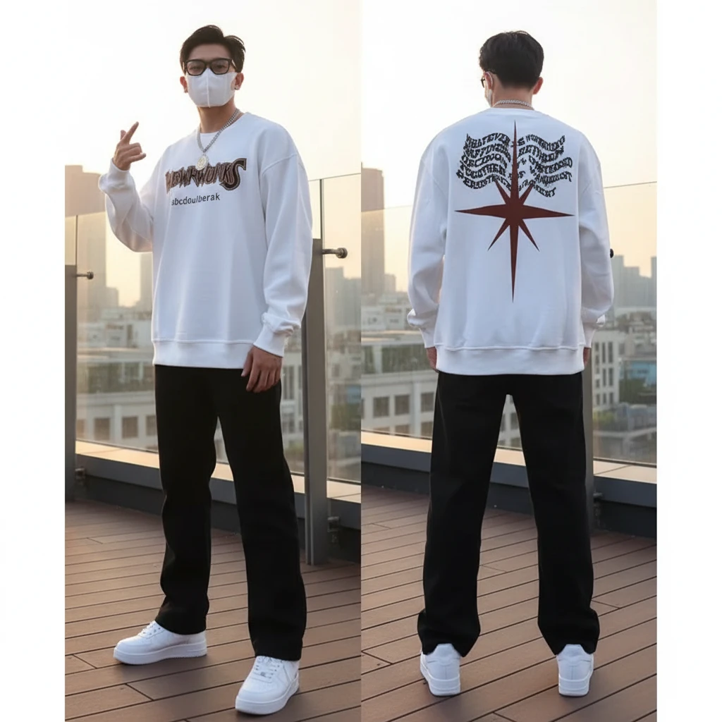 美式vintage星星字母印花秋季男潮牌潮流hiphop街头圆领重磅卫衣