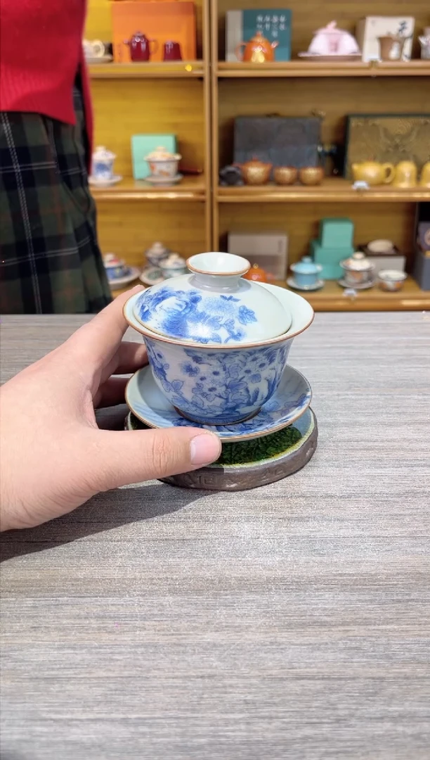【闪购商品】瓷里向阳花青花盖碗