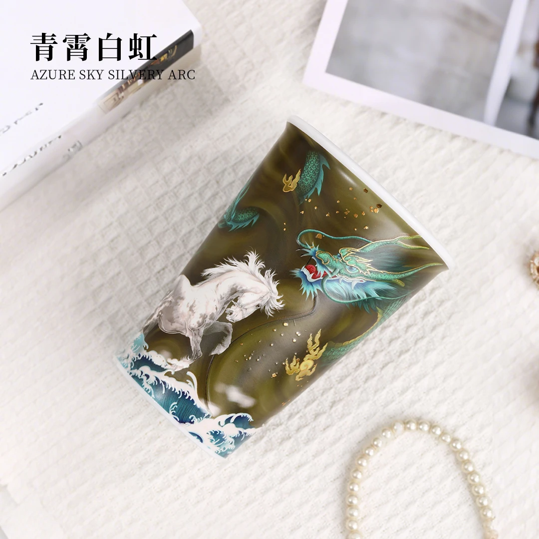 【龙马可乐杯】景德镇金冠陶瓷高温白瓷彩绘奶茶杯可乐杯牛奶杯水杯