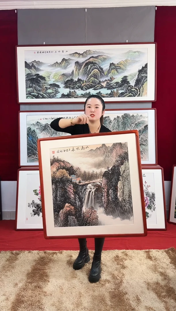 国画手绘山水83*83尺寸