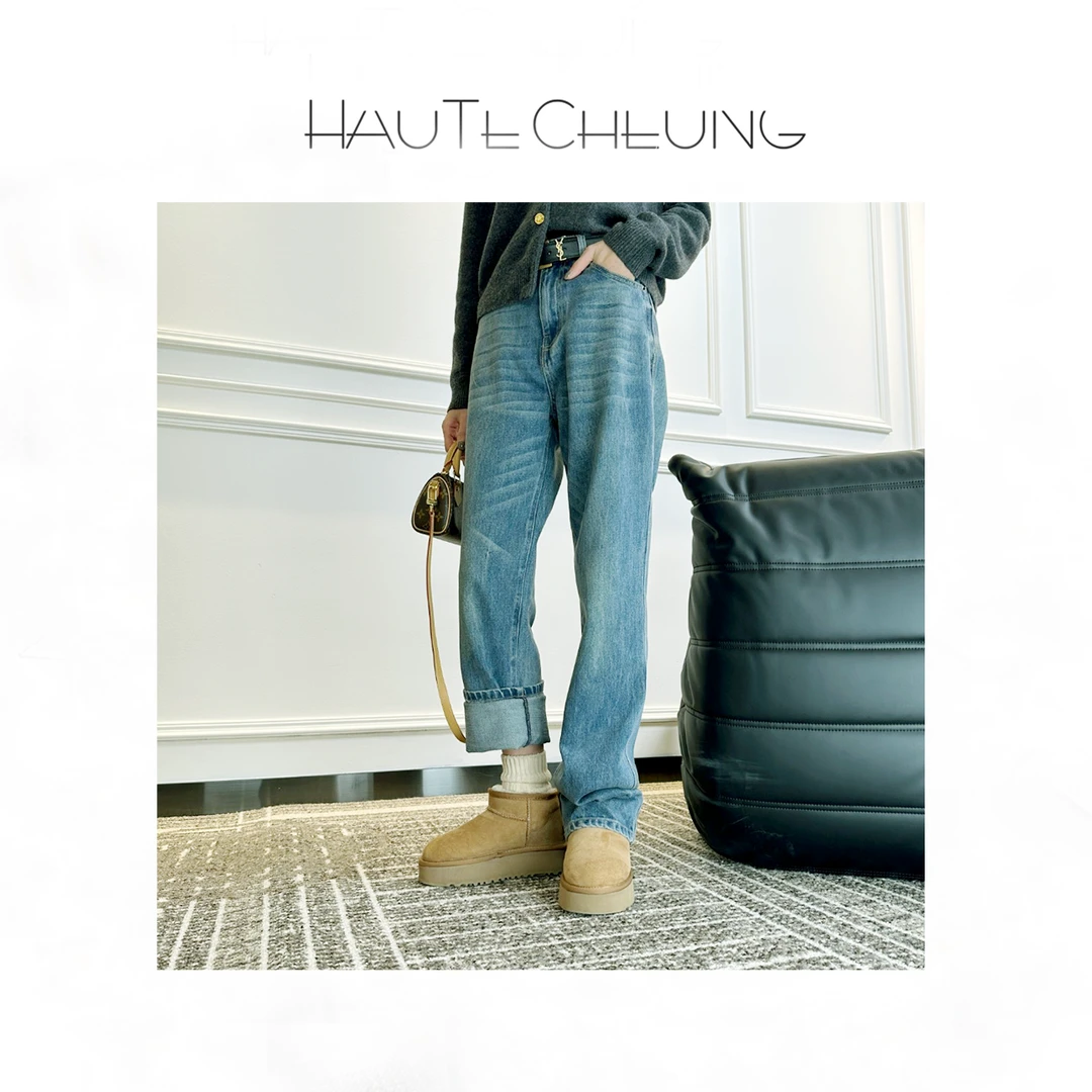 刘雯大表姐同款 树林家复古风 直筒牛仔裤 宽松中腰显瘦长裤B148