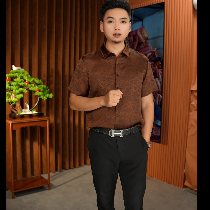 B【香云纱】男士夏季天然桑蚕丝短袖衬衫休闲百搭透气上衣810集合