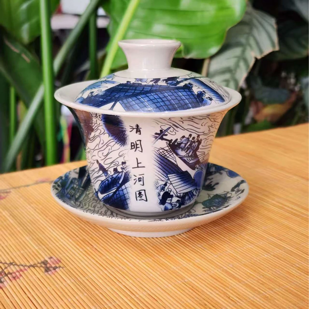 【闪购商品】清明上河图麦芽黄三才盖碗DAZ1090