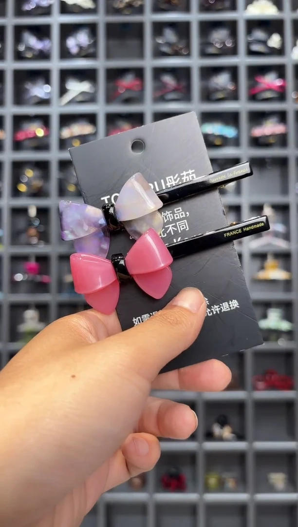 醋酸非金属韩国醋酸品牌发饰8.5cm蝴蝶结长款鸭嘴边夹一对