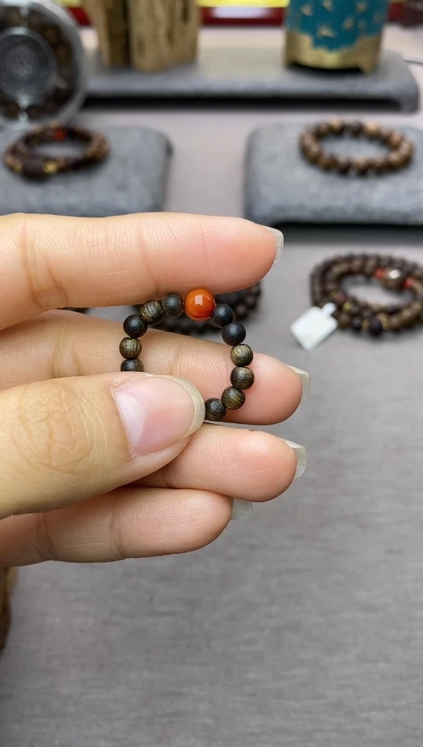 【闪购商品】沉香沉香碎屑白棋戒指04